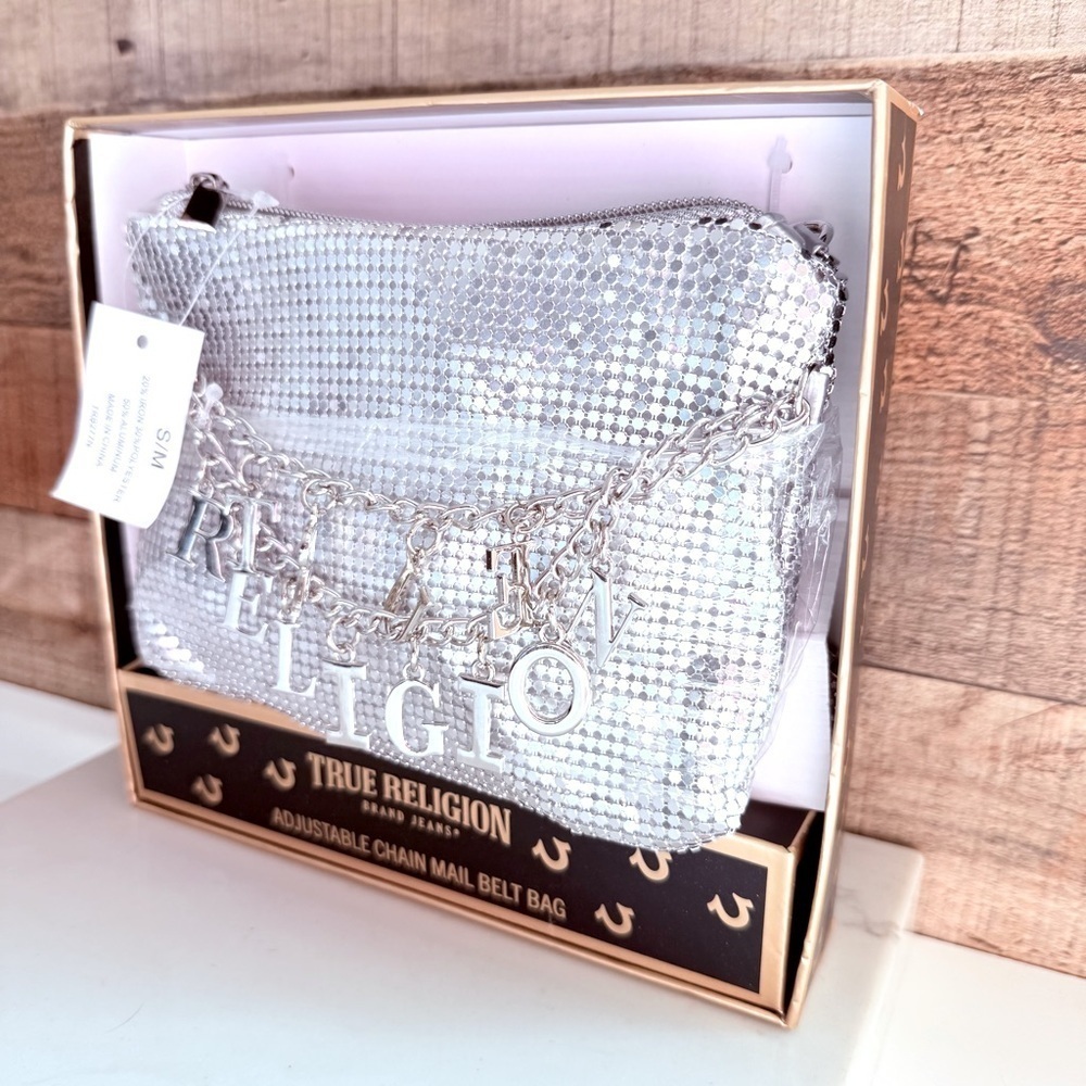 NIB True Religion Silver Metallic Silver Mesh Chain Mail Waist/Belt Bag
